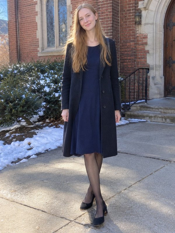 Laura in the Vanilla shade outside church