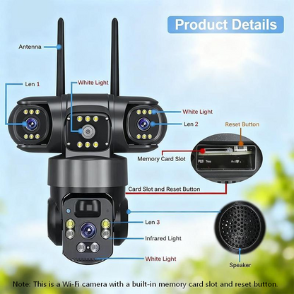 ⏳⏰6K 9MP Outdoor Wi-Fi Security Camera |  3 Lenses, 360° PTZ | IP66 Waterproof, Color Night Vision, Two-Way Audio, Motion Tracking