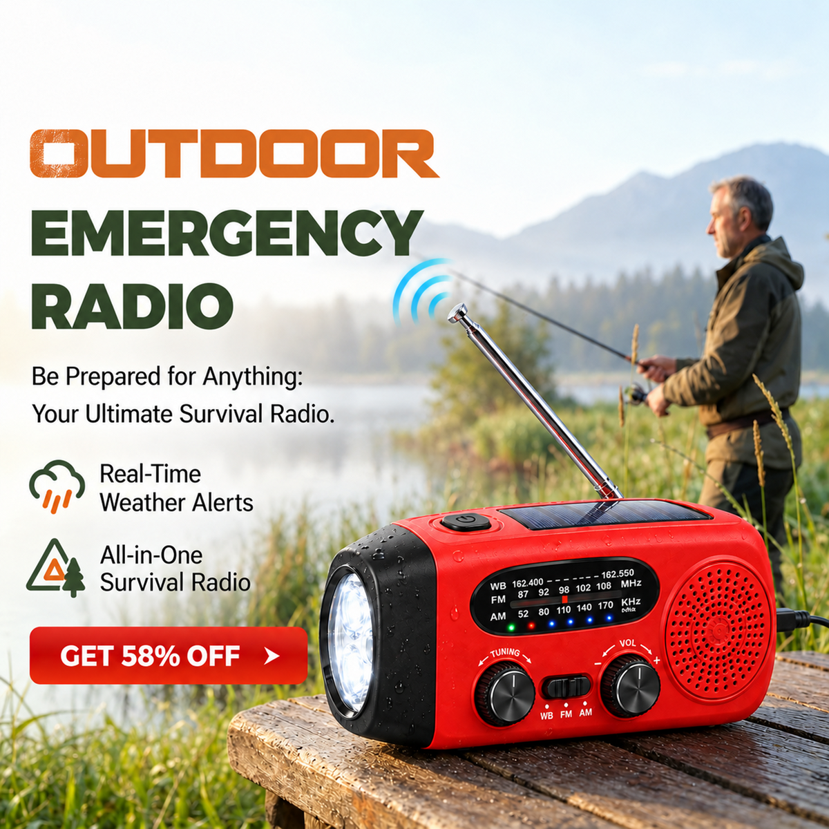 Multifunctional Portable Solar Emergency Radio – Power Bank, Hand Crank & Weather Alert for Outdoor & Crisis Preparedness 1